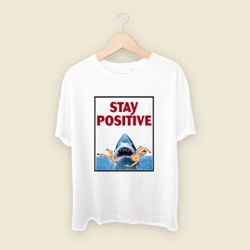 Funny Stay Positive Shark Attack Retro Comedy Men T Shirt Style