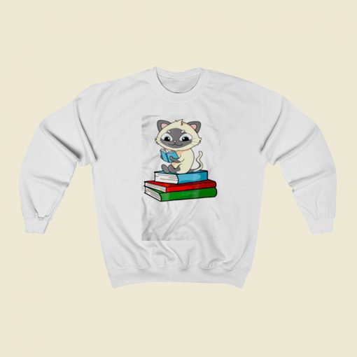 Siamese Cat Loves Books Christmas Sweatshirt Style