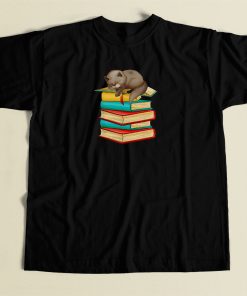 Cat Nerd Reader On Books 80s Retro T Shirt Style