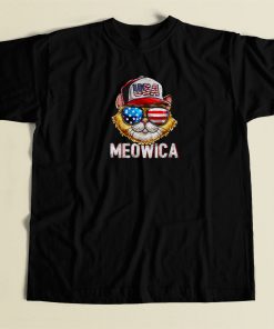 USA Cat Meowica Independence 80s Retro T Shirt Style