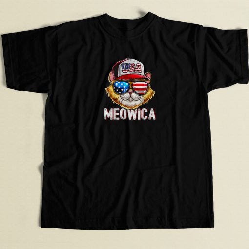 USA Cat Meowica Independence 80s Retro T Shirt Style