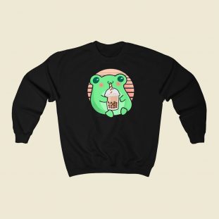 Frog Boba Tea Funny 80s Sweatshirt Style