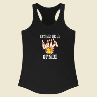 Funny Living On A Spare Bowling 80s Racerback Tank Top